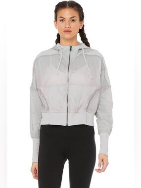 Alo Yoga Dove Grey Aqua Sheer Hooded Full Zip Jacket Size Medium